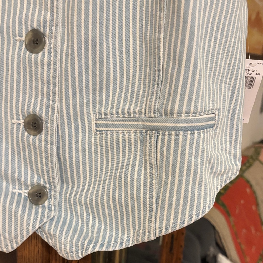 Old Navy Light Blue and White Striped Women's Denim Vest - Picture 3 of 6